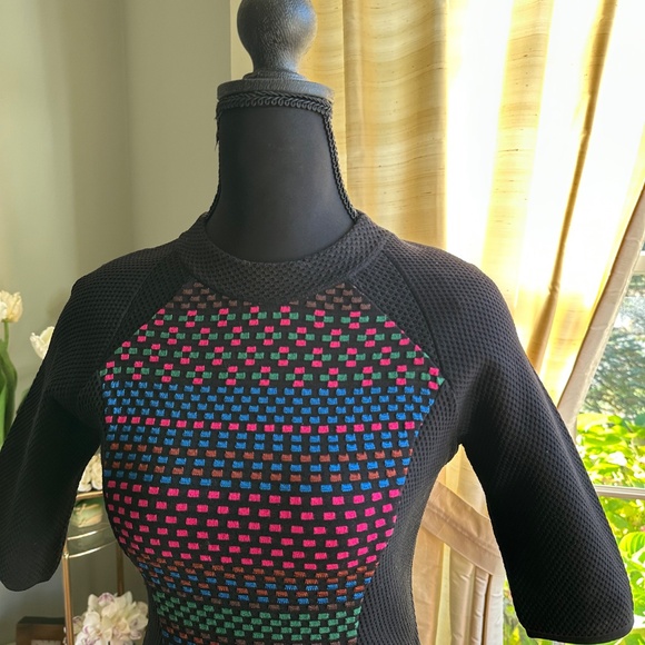 M Missoni Black Multicoloured Short Sleeve Cube Knit Bodycon Dress - Picture 3 of 4